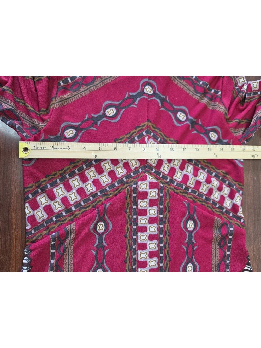 Free People M Mock Neck Long Sleeve Swing Dress Boho Geometric Print Red Black